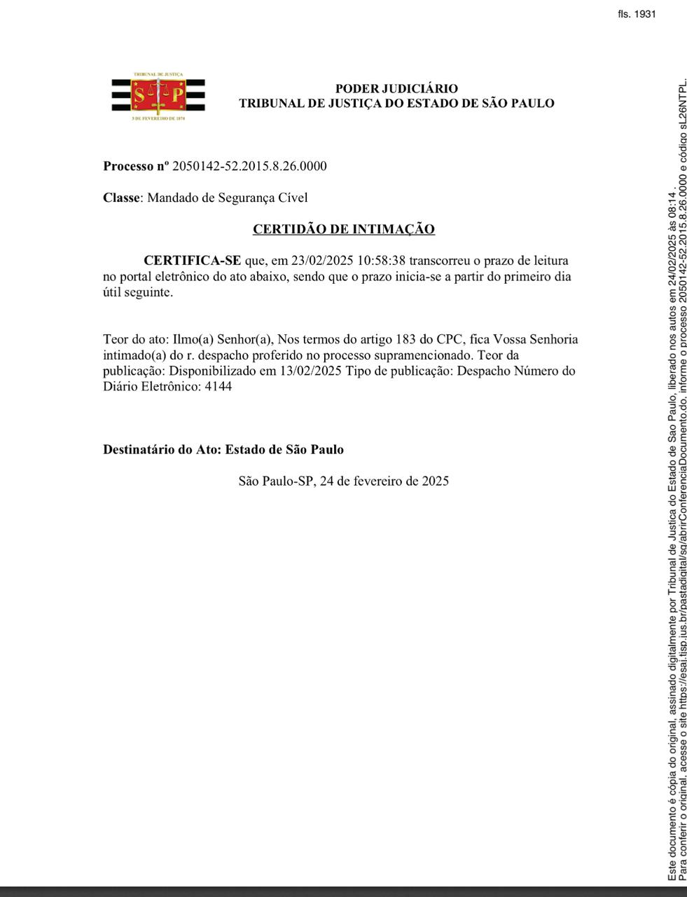certidao intimação