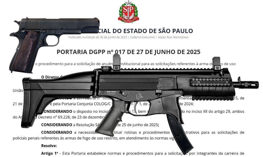 Portaria define procedimentos de solicitação para uso de arma de fogo pelos policiais penais